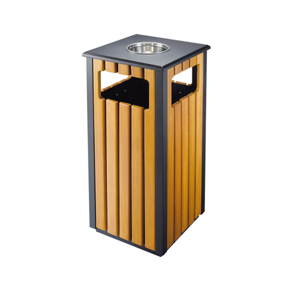 [158.73] Papelera/Cenicero, Exteriores 35X35X81 Cm Marrón Madera (1 Unid.)