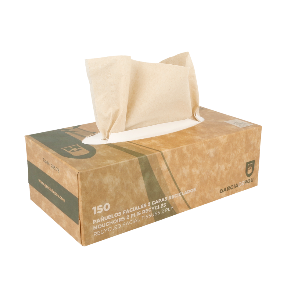 [216.75] 150 U. Pañuelos Faciales 2 Capas 21X21 Cm Natural Tissue Reciclado (1 Unid.)