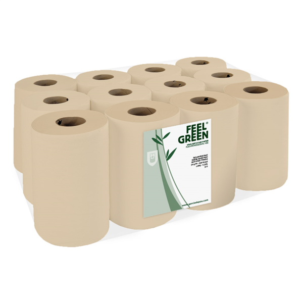 SECAMANOS "MINI BARRIL" ECOLABEL 2 CAPAS - 160 HOJAS Ø 13x20 CM NATURAL PAPEL RECICLADO (12 UNID.)