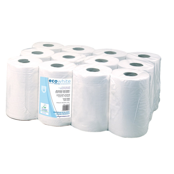 Secamanos "Mini Barril" Ecolabel 2 Capas - 160 Hojas 19 G/M2 Ø 13X20 Cm Blanco Tissue (12 Unid.)