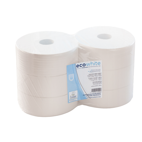 HIGIÉNICOS "MAXI JUMBO" ECOLABEL 2 CAPAS - 1KG 17 G/M2 Ø26x9,5 CM BLANCO TISSUE (6 UNID.)