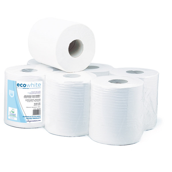 SECAMANOS "MAXI BARRIL" ECOLABEL 2 CAPAS - BOBINA 1KG 19 G/M2 Ø 19x21,6 CM BLANCO TISSUE (6 UNID.)