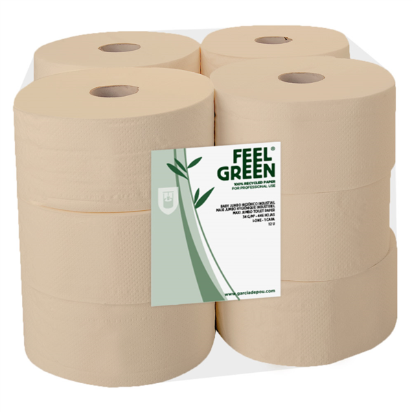 HIGIÉNICOS "BABY JUMBO" ECOLABEL 2 CAPAS - 160 M Ø 19,5x9,5 CM NATURAL PAPEL RECICLADO (12 UNID.)