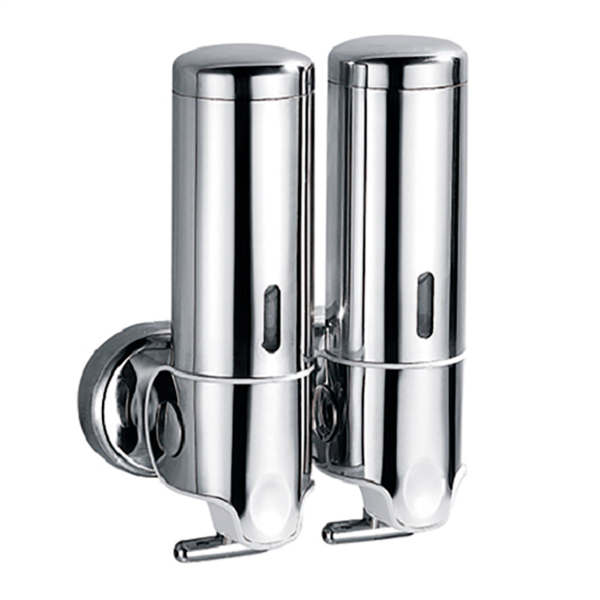 [116.28] DISPENSADOR LUJO GEL & CHAMPÚ 2x300 ML 13x6,5x20 CM PLATEADO INOX (1 UNID.)