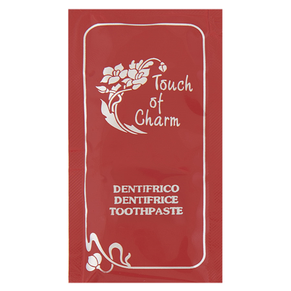 [217.05] SOBRECITOS DENTÍFRICO 'TOUCH OF CHARM' 3 ML 8x4,5 CM BURDEOS (500 UNID.)