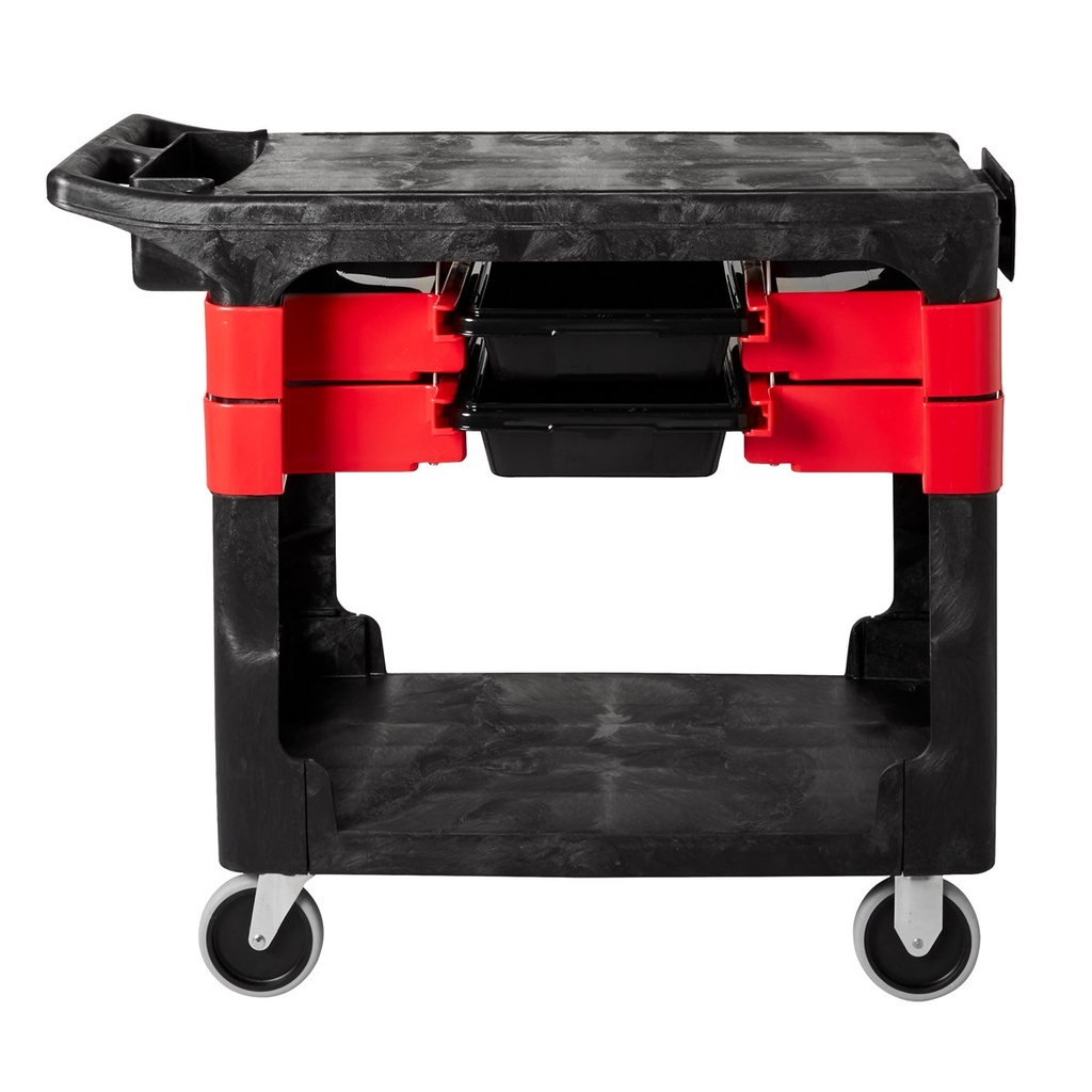 [FG618000BLA] Carro Industrial con Ruedas, Incluye Dos Cajas y Cuatro Cubos para Piezas, Negro