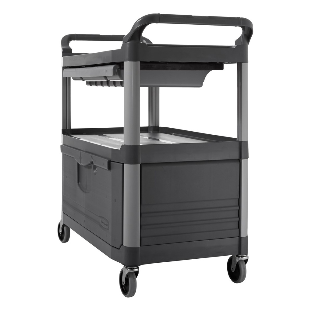 [FG409400GRAY] Carro de Servicio con Puertas con Cerradura y Cajón Deslizante, Gris