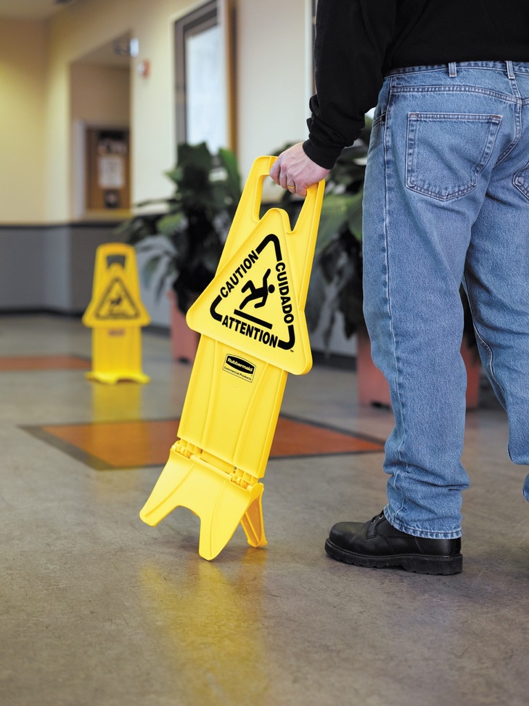 [FG9S0900YEL] Señal Estable Multilingüe de Seguridad con Aviso «cuidado», a Dos Caras, 66 Cm, Amarilla