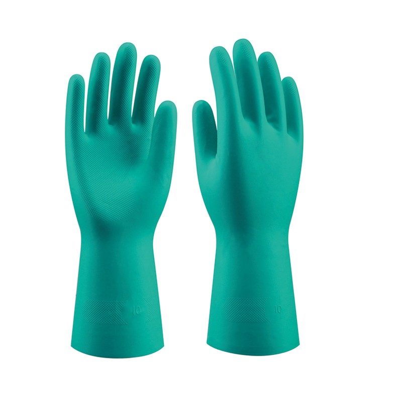 [G144F] Chemical Green, Guante Nitrilo Quimico Verde Flocado L33 Cm