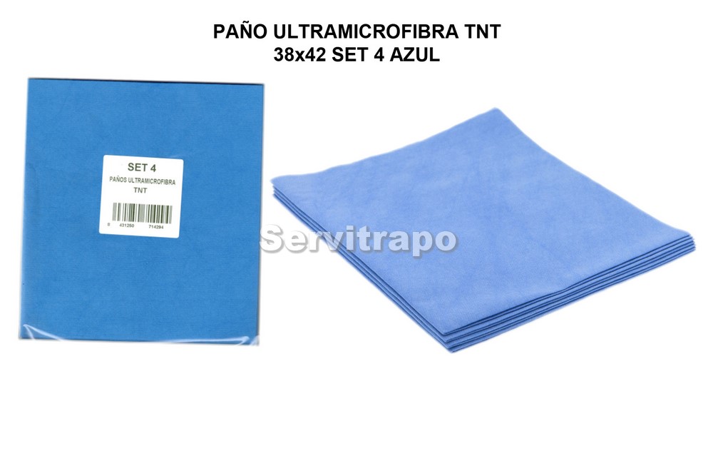 Paño Ultramicrofibra Tnt 38x42 Set 4 Azul (Especial Cristal)