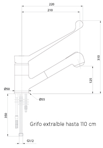 Grifo industrial GM2DEX E Grifo monomando 2 aguas ducha e x traíble mm