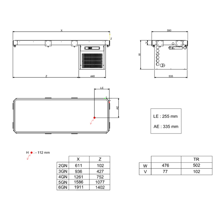 [19092238] Placa refrigerada bajo encimera 1244 mm - 4 x GN1/1