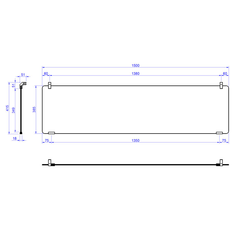 [19098450] Cristal protector vertical recto 1500 mm para pantallas