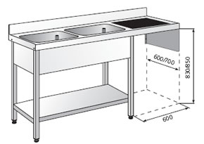 [19004403] Fregadero soldada inox BF-186-L (mm) 1800 x 600