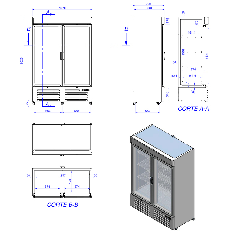 [19100006] Armario refrigerado exposición serie clásica profundidad 740 mm ACE-952-C HC