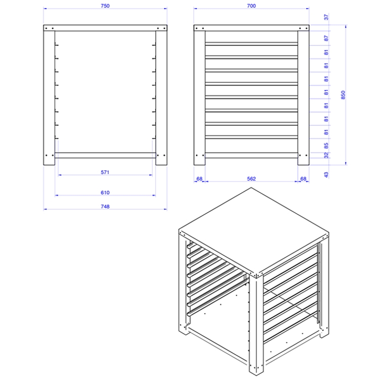 [19044723] Soporte para hornos panadería HP-364 y HP-464 PLUS con 8 bandejas