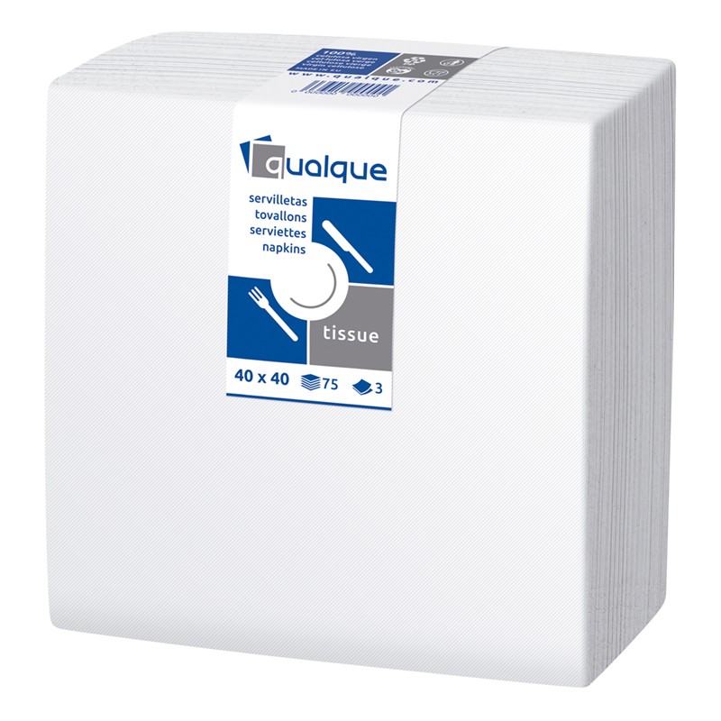 [Q13200] Servilleta Tisú 3 cp Cenefa 40 X 40 1/4 Blanca