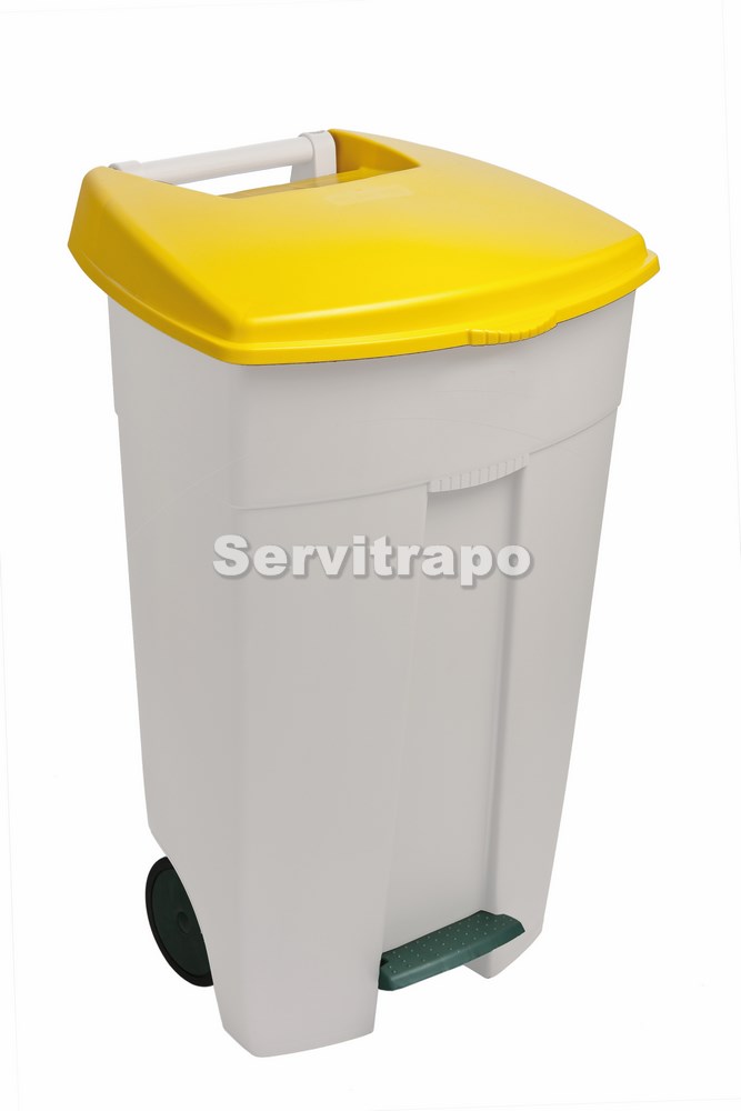 Cubo Exterior Móvil 110l Con Pedal Y Tapa Amarilla