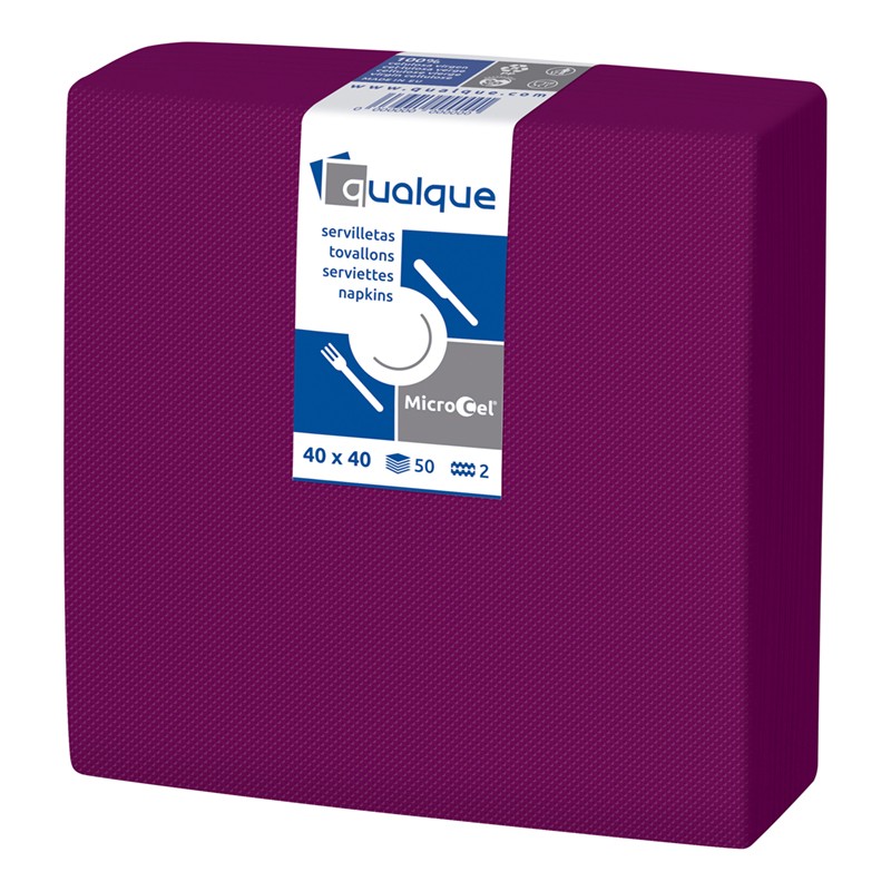 [Q14201] Servilleta Microcel 40 X 40 2 Cp 1/4 Burdeos