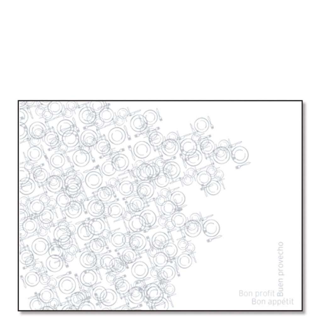 [Q21100] MANTEL DE PAPEL 30 X 40 ""BUEN PROVECHO"" BLANCO