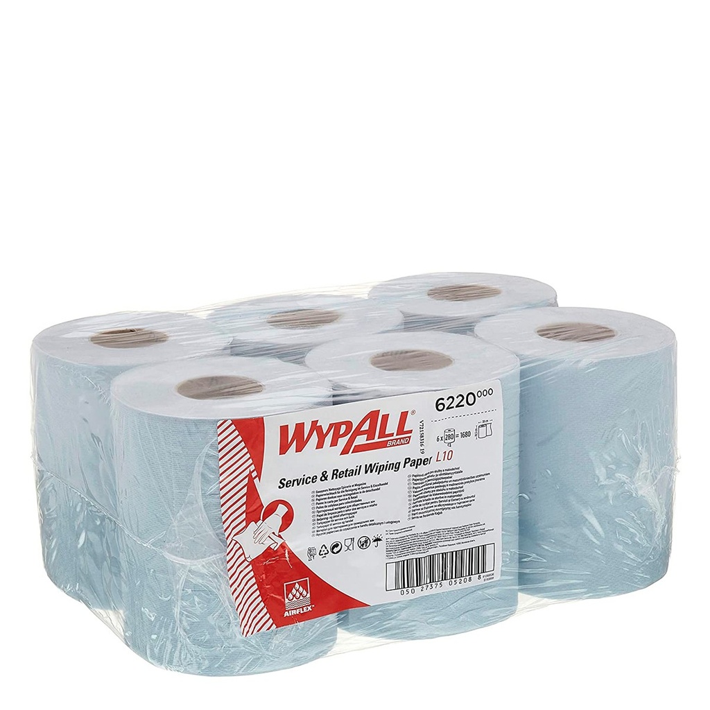 [6220000] Bobina Wypall Reach L10  Paños Dispensación Central 1 Capa Airflex Azul
