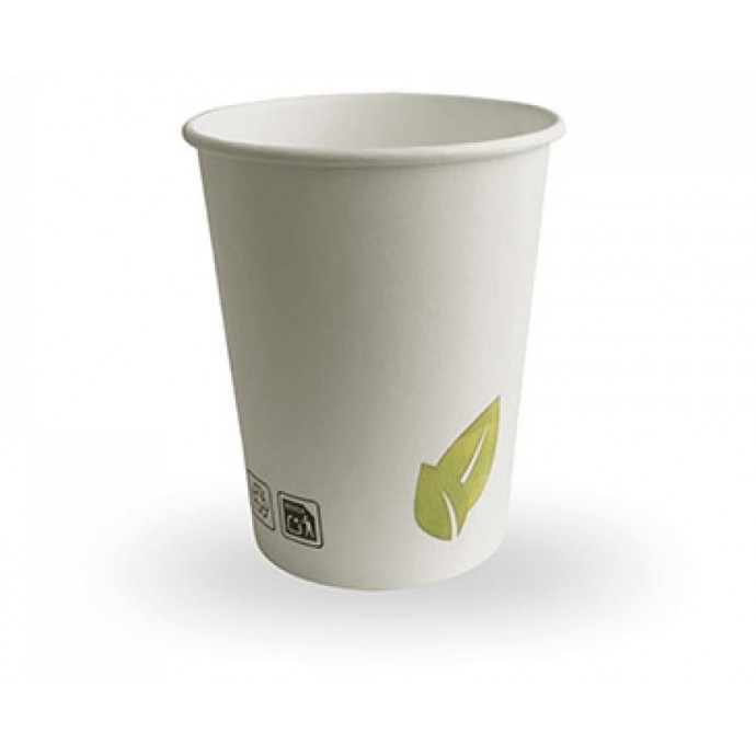[001010586] VASO CARTÓN BLANCO CON  DIBUJO HOJA VERDE 7 OZ