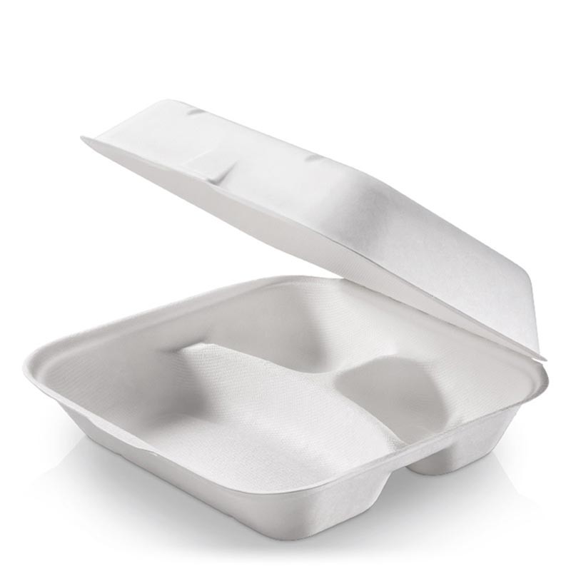 [PV3468] Caja Menú Con Tapa Bisagra Pulpa 3 Compartimentos