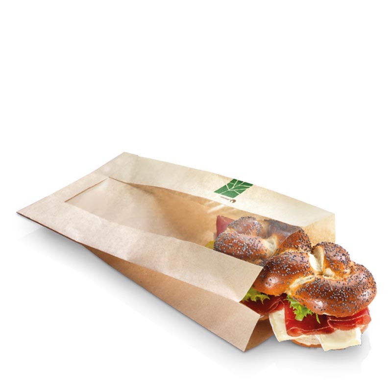 [PV15684] Bolsa Kraft Para Sándwich Con Ventana 37,0X16,0+2X4,0 Cm