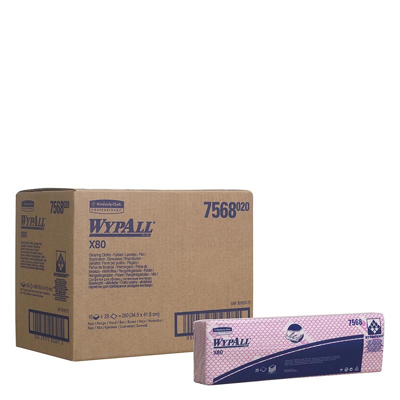 Bayetas Wypall X80 Interplegadas 1 Capa Rojo
