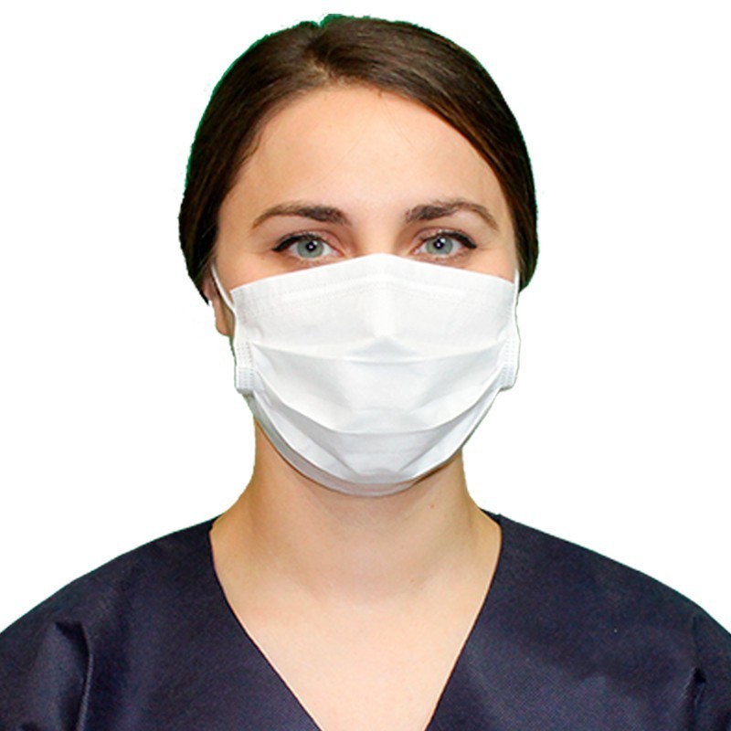 [304206WHT] Mascarilla Quirúrgica Blanca Desechable, Plana  3 Capas , Pinza Nasal