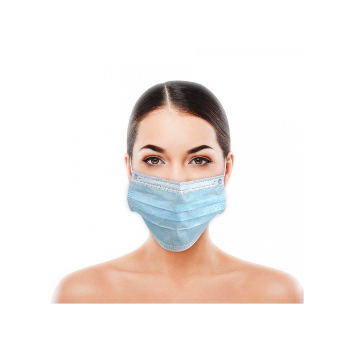 [02/02/040] MASCARILLA HIGIÉNICA AZUL DESECHABLE, PLANA 3 CAPAS , PINZA NASAL