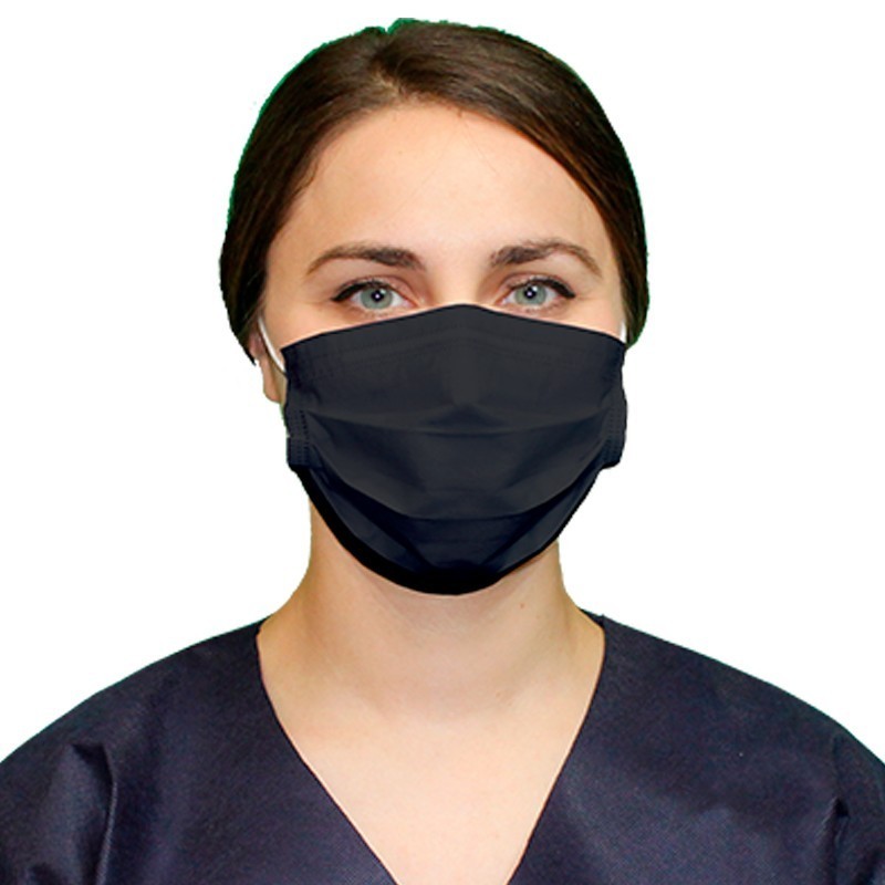 [304206BK] Mascarilla Quirúrgica Negra Desechable, Plana  3 Capas , Pinza Nasal