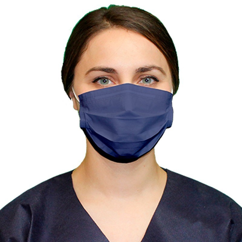 [304206BL] MASCARILLA QUIRÚRGICA AZUL MARINO DESECHABLE, PLANA  3 CAPAS , PINZA NASAL