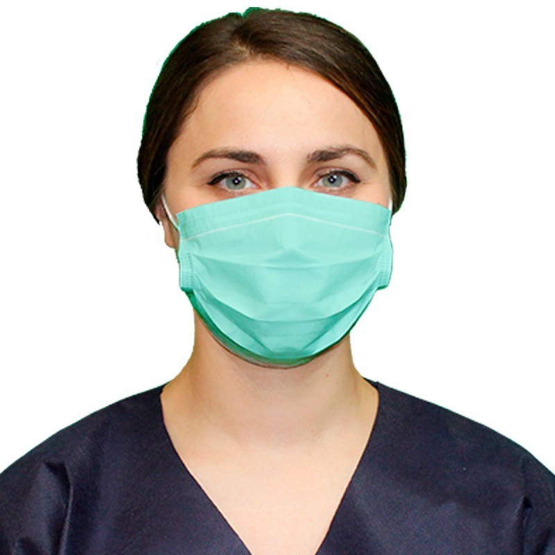 [304206GN] Mascarilla Quirúrgica Verde Desechable, Plana  3 Capas , Pinza Nasal