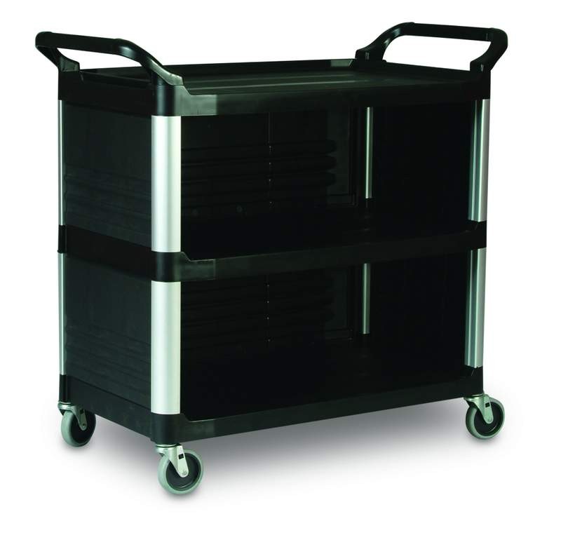 [FG409300BK] CARRO DE SERVICIO X-TRA 3 ESTANTES  CON 3 LADOS CERRADOS NEGRO
