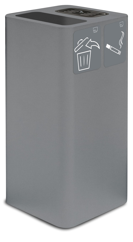 [PU100F-GP-G] PAPELERA CENICERO PURE PARA EXTERIOR CUBIERTO 100L ACERO PINTADO GRIS