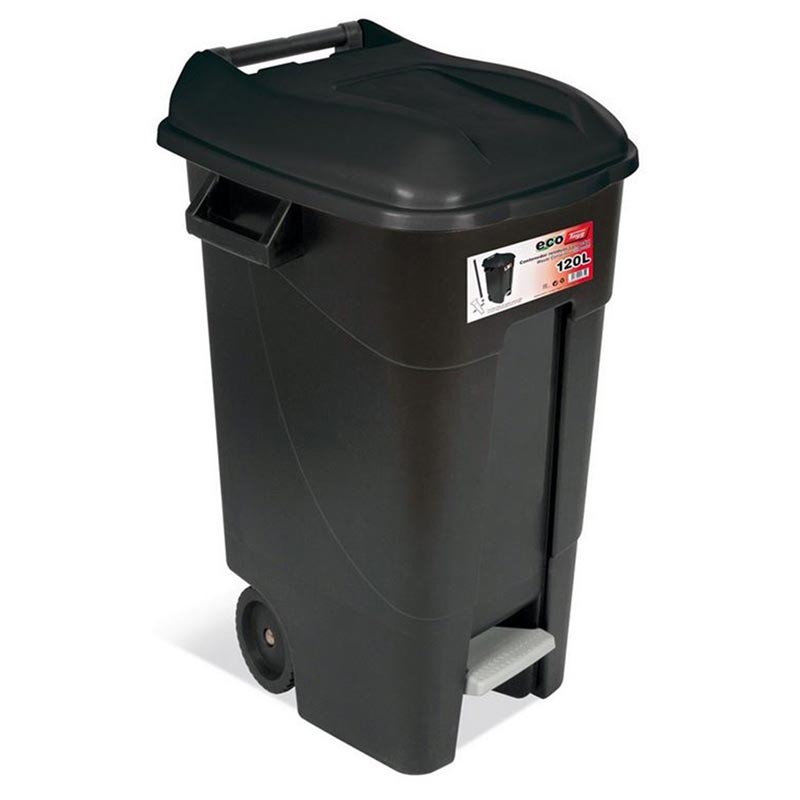 [206021BK] CONTENEDOR DE BASURA 2 RUEDAS  CON PEDAL 120 L
