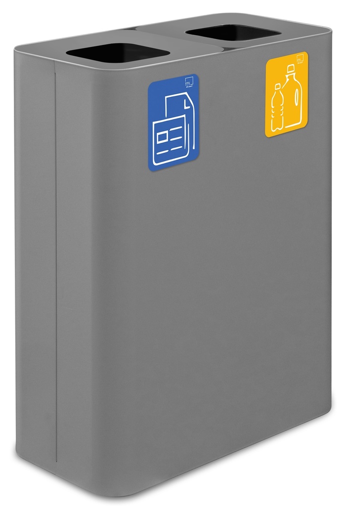 [PU120F-G] PAPELERA ESTACIÓN DE RECICLAJE PURE 120 L (60 L+60 L)  ACERO PINTADO GRIS