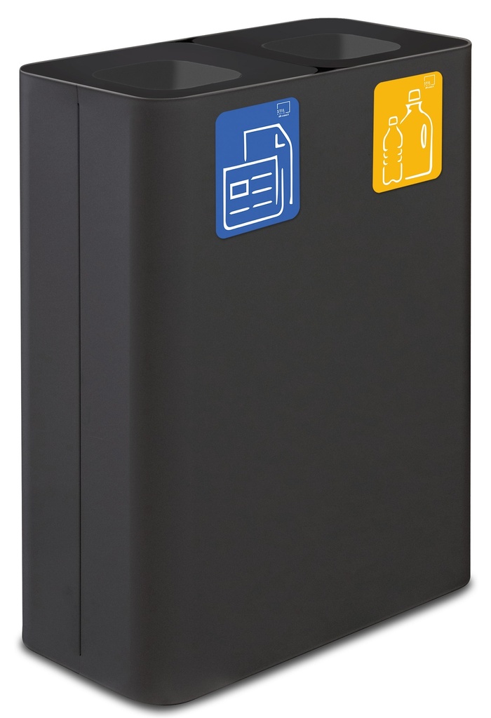 [PU120F-N] PAPELERA ESTACIÓN DE RECICLAJE PURE 120 L (60 L+60 L)  ACERO PINTADO NEGRO