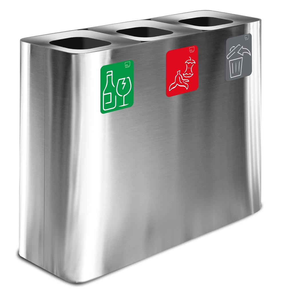 [PU180F-AS] Papelera Estación De Reciclaje Pure 180 L 60 L+60 L+60 L  Acero Inox Satinado