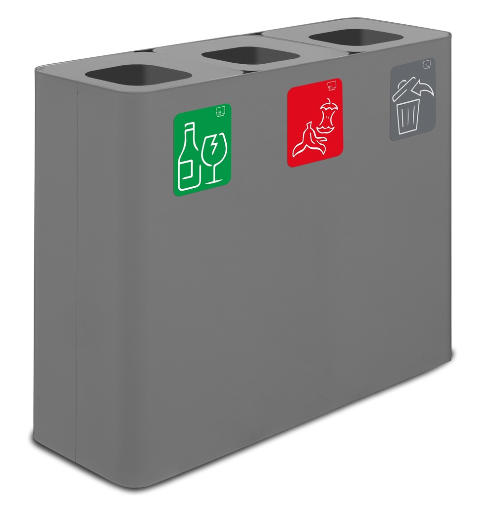 Papelera Estación De Reciclaje Pure 180 L 60 L+60 L+60 L  Acero Pintado Gris