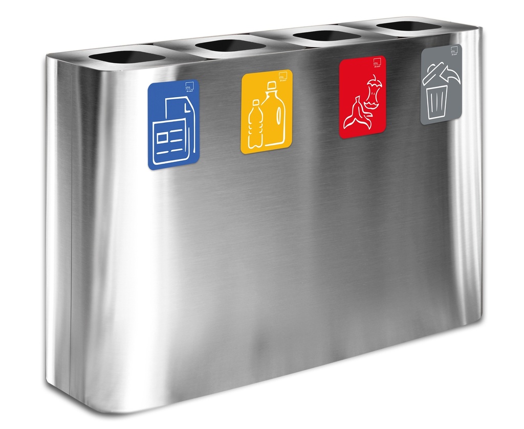 [PU240F-AS] PAPELERA ESTACIÓN DE RECICLAJE PURE 240 L (60 L+60 L+60 L+60 L)  ACERO INOX SATINADO