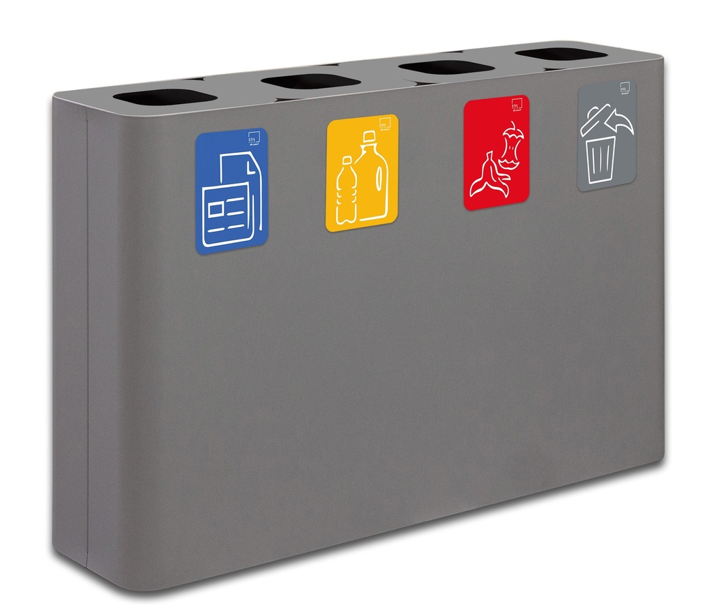 [PU240F-G] PAPELERA ESTACIÓN DE RECICLAJE PURE 240 L (60 L+60 L+60 L+60 L)  ACERO PINTADO GRIS