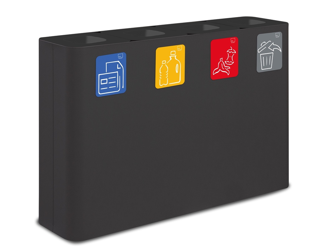 [PU240F-N] Papelera Estación De Reciclaje Pure 240 L 60 L+60 L+60 L+60 L  Acero Pintado Negro