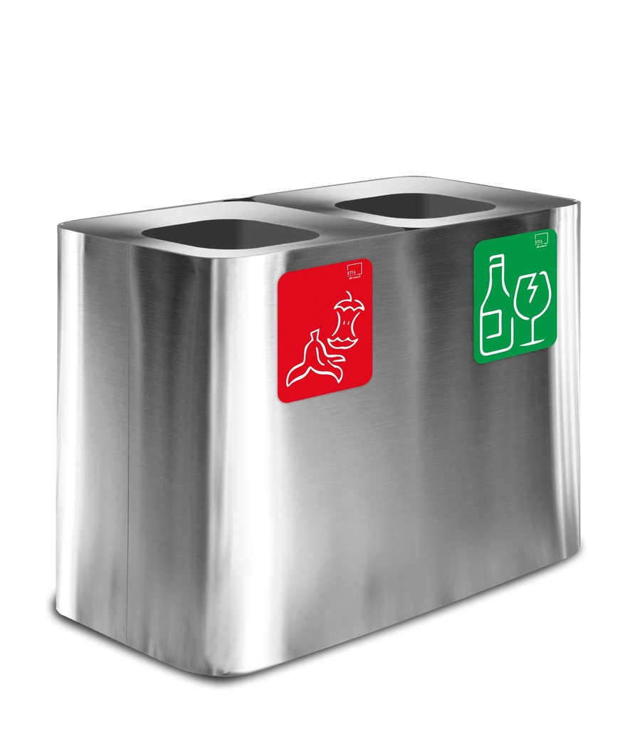 [PU140F-AS] PAPELERA ESTACIÓN DE RECICLAJE PURE 140 L (70 L+70 L) ACERO INOX SATINADO