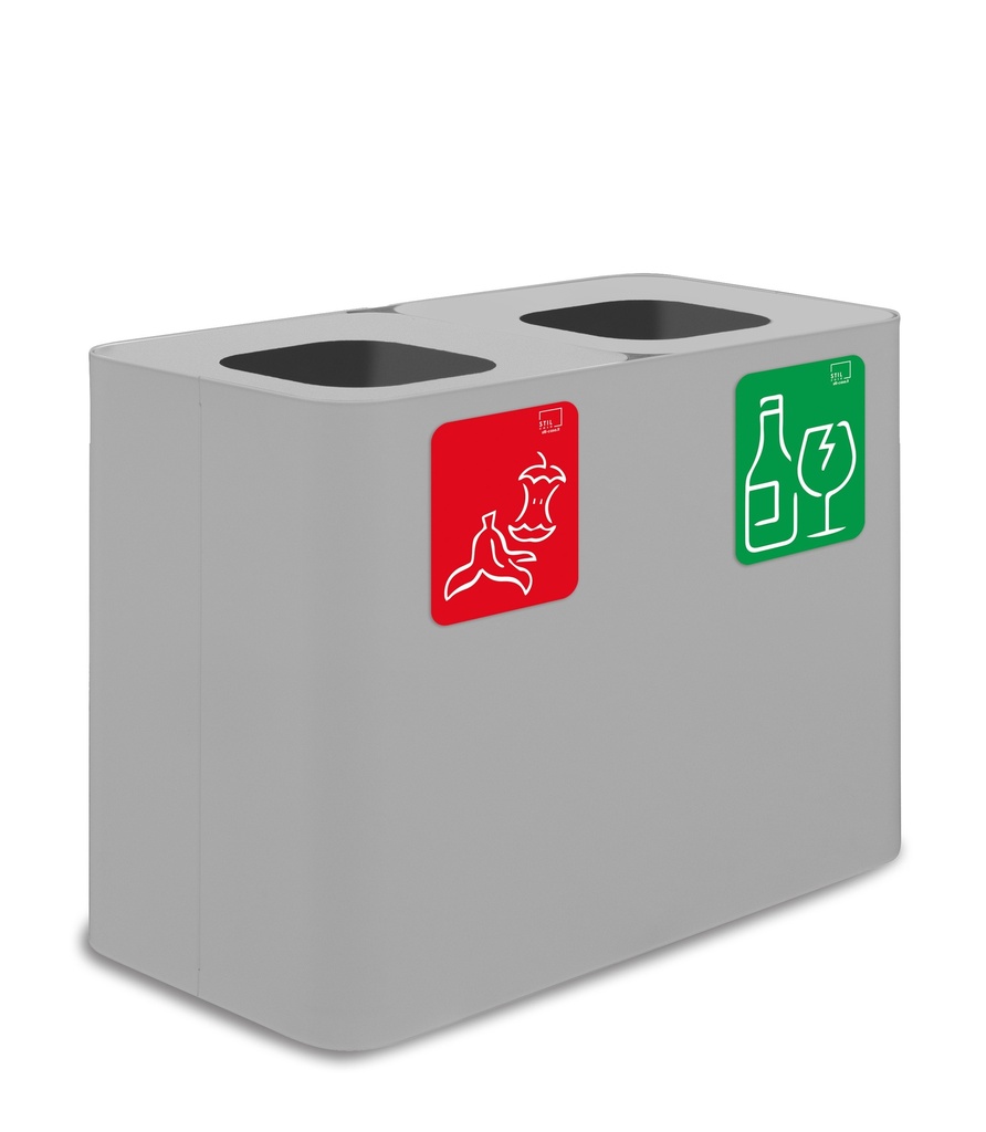 PAPELERA ESTACIÓN DE RECICLAJE PURE 140 L (70 L+70 L) ACERO PINTADO BLANCO