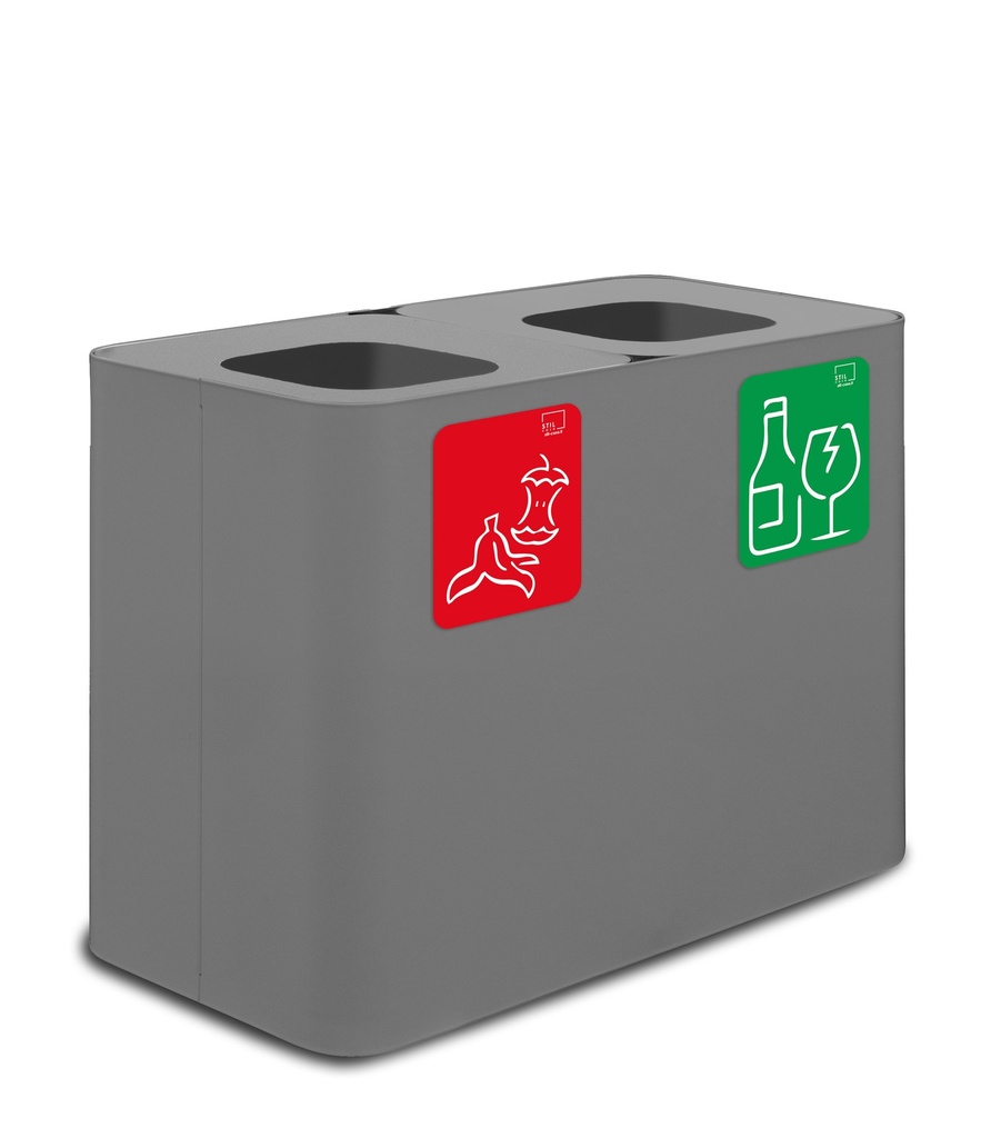 [PU140F-G] PAPELERA ESTACIÓN DE RECICLAJE PURE 140 L (70 L+70 L) ACERO PINTADO GRIS