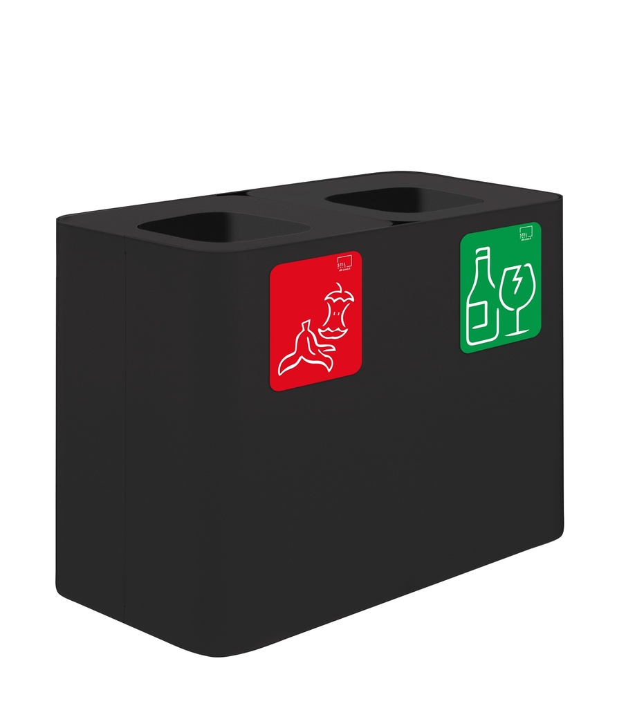 PAPELERA ESTACIÓN DE RECICLAJE PURE 140 L (70 L+70 L) ACERO PINTADO NEGRO