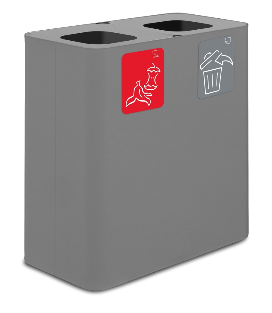 PAPELERA ESTACIÓN DE RECICLAJE PURE 200 L (100 L+100 L) ACERO PINTADO GRIS