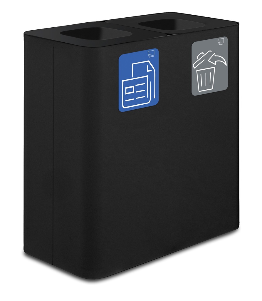 [PU200F-N] Papelera Estación De Reciclaje Pure 200 L 100 L+100 L Acero Pintado Negro